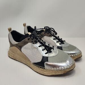 Marc Fisher Janette 4 Silver Black Espadrille Sneakers Size 9.5 M Lace Up Shoes
